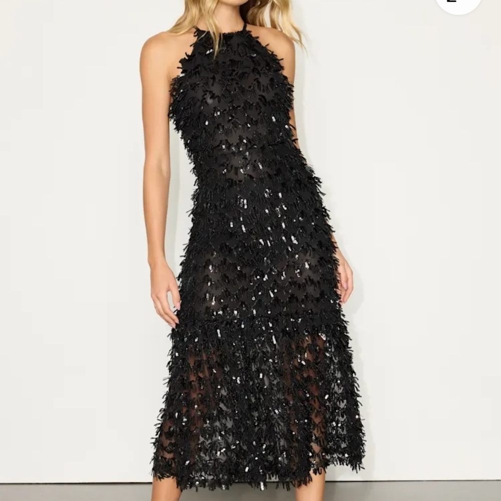 Lulu's Elegant Black Midi Dress